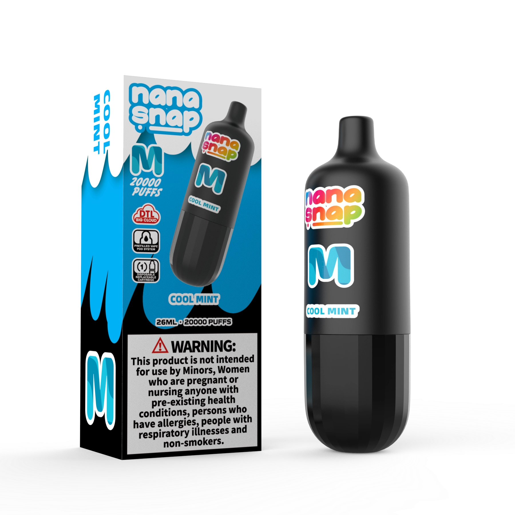 Сменный Pod Nanasnap Dtl 20000 Puff 20k Одноразовые наборы для электронных сигарет Регулируемый воздушный поток Электронная сигарета Склад ЕС - Cool Mint