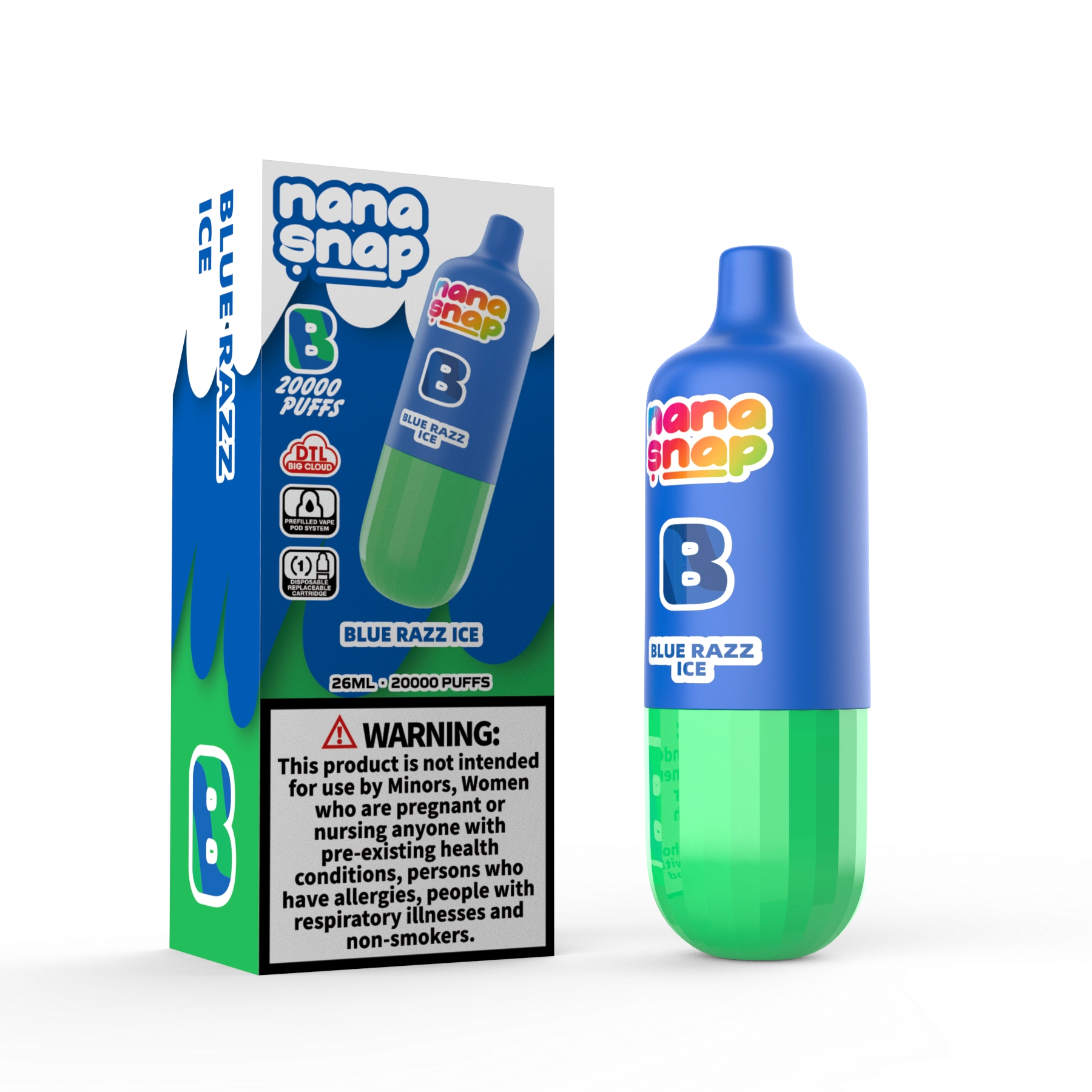 Сменные капсулы Nanasnap Dtl 20000 Puff 20k Одноразовые наборы для электронных сигарет Электронная сигарета с регулируемым потоком воздуха Склад ЕС - Blue Razz Ice
