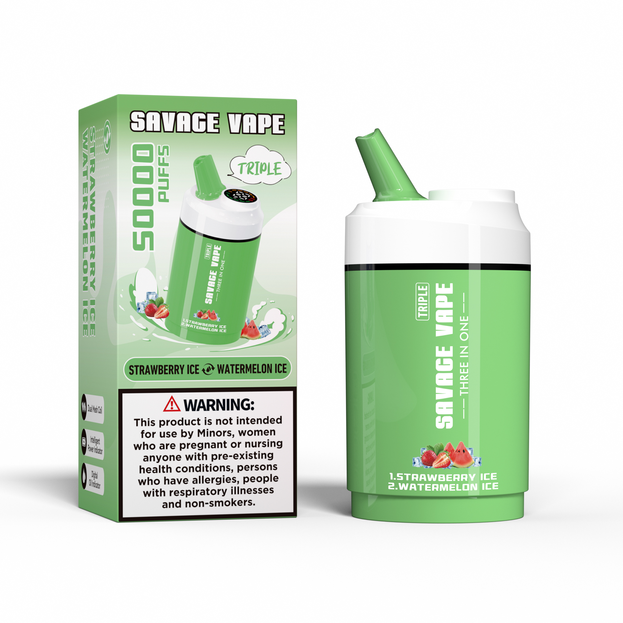Savage Vape Triple 50000 Puffs 50K три в одном 3 в 1 одноразовый vape -strawberry Ice & Awrmelon Ice