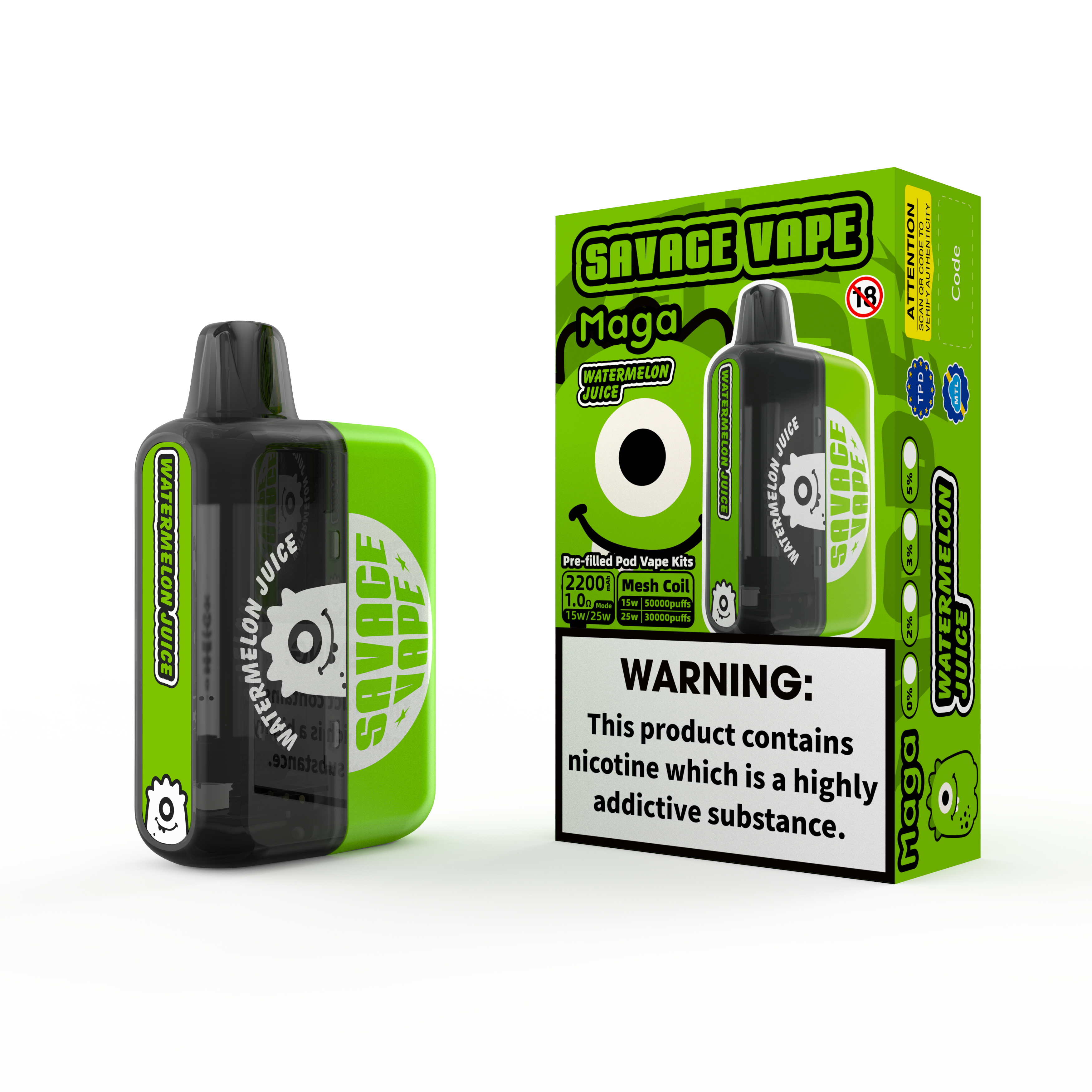 2025 Новый дизайн Eu Warehouse Savage Maga 50000 Puff Puff Заполненные наборы для картриджа одноразовый сок 50K-Watermelon