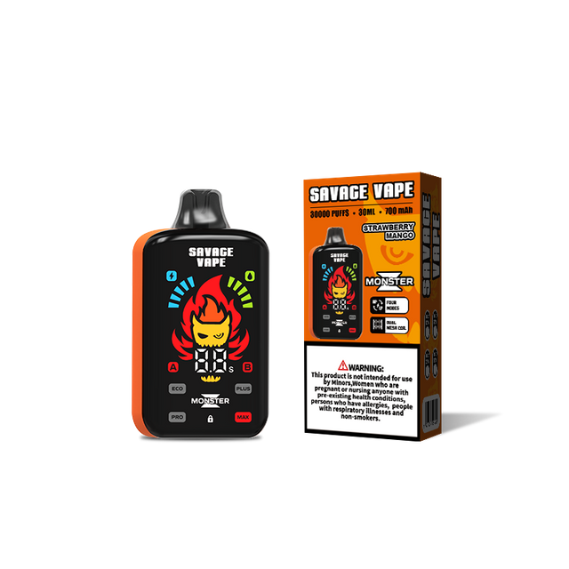 Горячая продажа Savage Monster Z 30000 Puff, одноразовая электронная сигарета Vaper 30k, регулируемый поток воздуха, клубника, манго