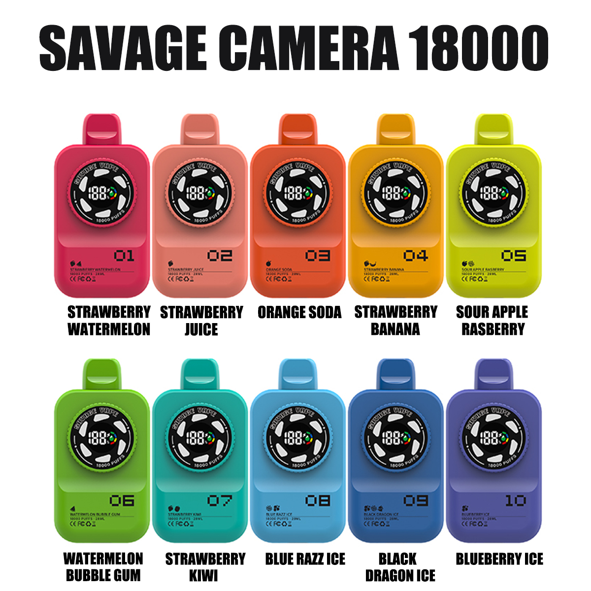 Склад ЕС Savage Camera 18000 затяжек 18k Одноразовая электронная сигарета Vape 2% 3% 5% никелевая соль - клубника-банан