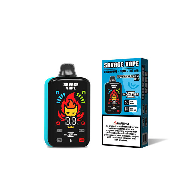 Склад ЕС Savage Monster Z 30000 Puff 30k Одноразовая электронная сигарета Vape с перезаряжаемой батареей 700 мАч - синий малиновый лед