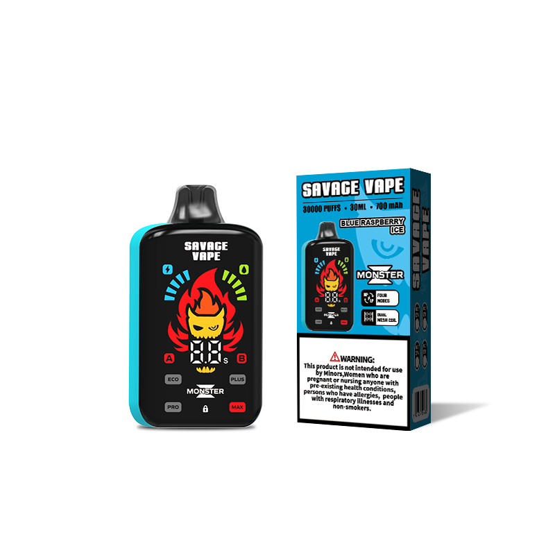 Склад ЕС Savage Monster Z 30000 Puff 30k Одноразовая электронная сигарета Vape с перезаряжаемой батареей 700 мАч - синий малиновый лед