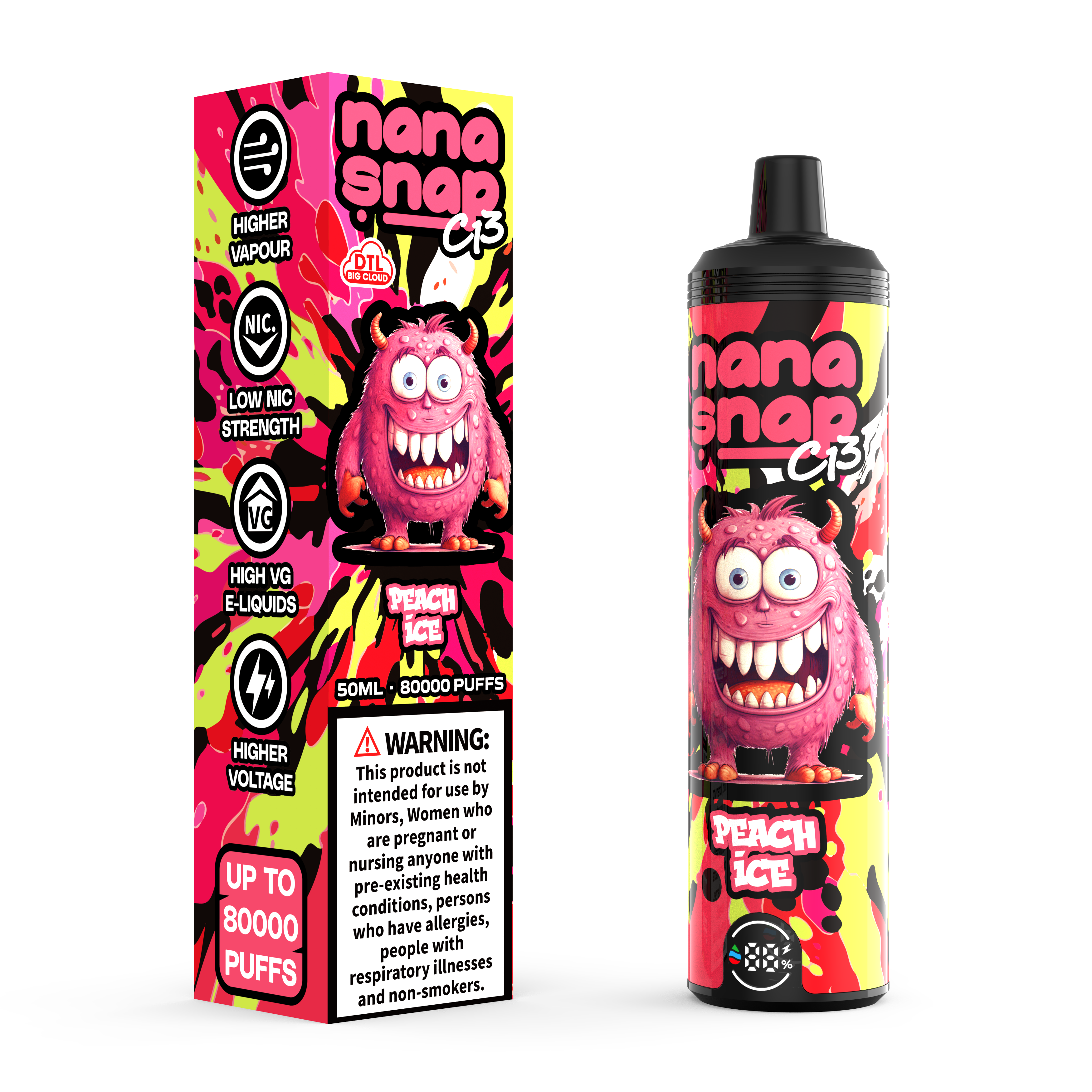 Высококачественный Nanasnap C13 80000 Puff 60000 50000 E Сигаретный карманный кальян DTL Vaper 50ml E-Liquid Двойная сетчатая катушка ЕС склады ЕС.