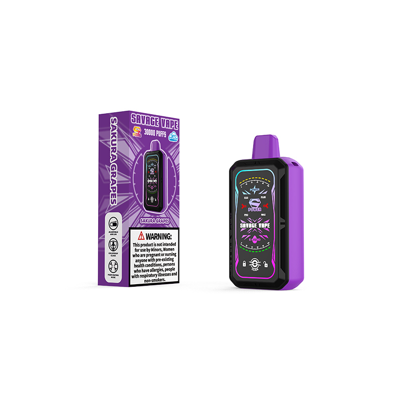 Savage S Power 30k Puff 30000 Одноразовая электронная сигарета Vape с аккумулятором 700 мАч Полноэкранный режим - Sakura Grape