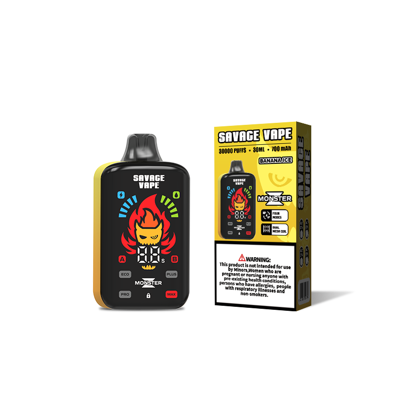 Оригинальный Savage Monster Z 30000 Puff 30k одноразовый Vape E Сигарета Двойная сетчатая катушка 5% NIC Salt- Banana Ice